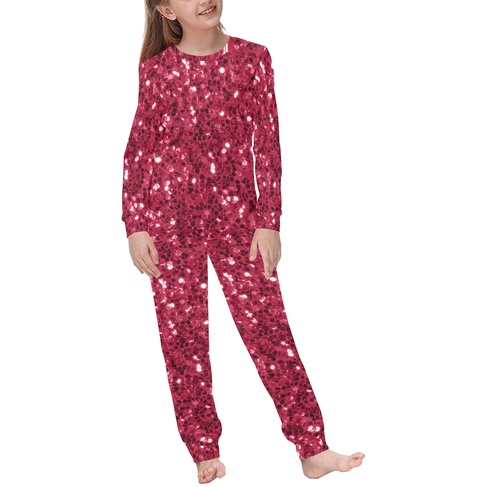 Magenta dark pink red faux sparkles glitter Kids' All Over Print Pajama Set