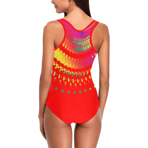 Ô Party Time Wheel on Red Vest One Piece Swimsuit (Model S04)