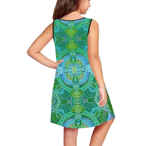 floralie-greenblue Girls' Sleeveless Dress (Model D58)