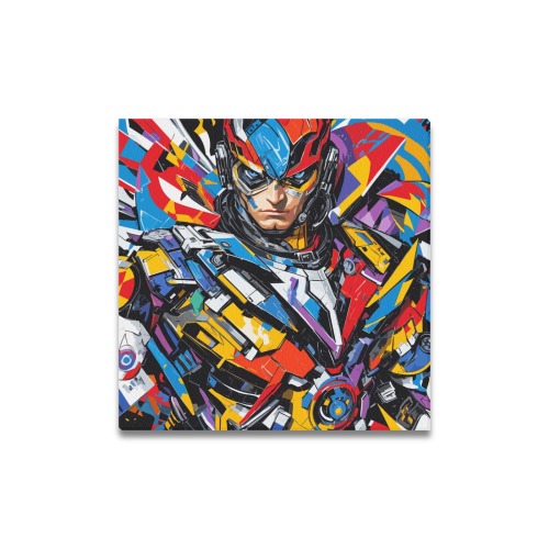 Chic, tough cyborg warrior colorful abstract art. Upgraded Canvas Print 16"x16"