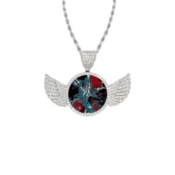 Dark Wave of Colors Wings Silver Photo Pendant with Rope Chain