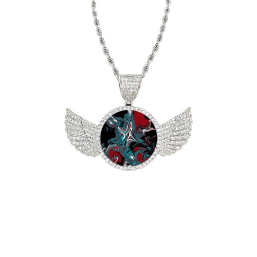 Dark Wave of Colors Wings Silver Photo Pendant with Rope Chain