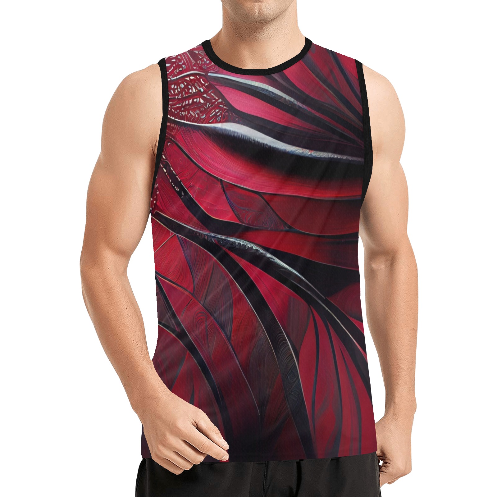 red and black curved pattern 3 All Over Print Basketball Jersey