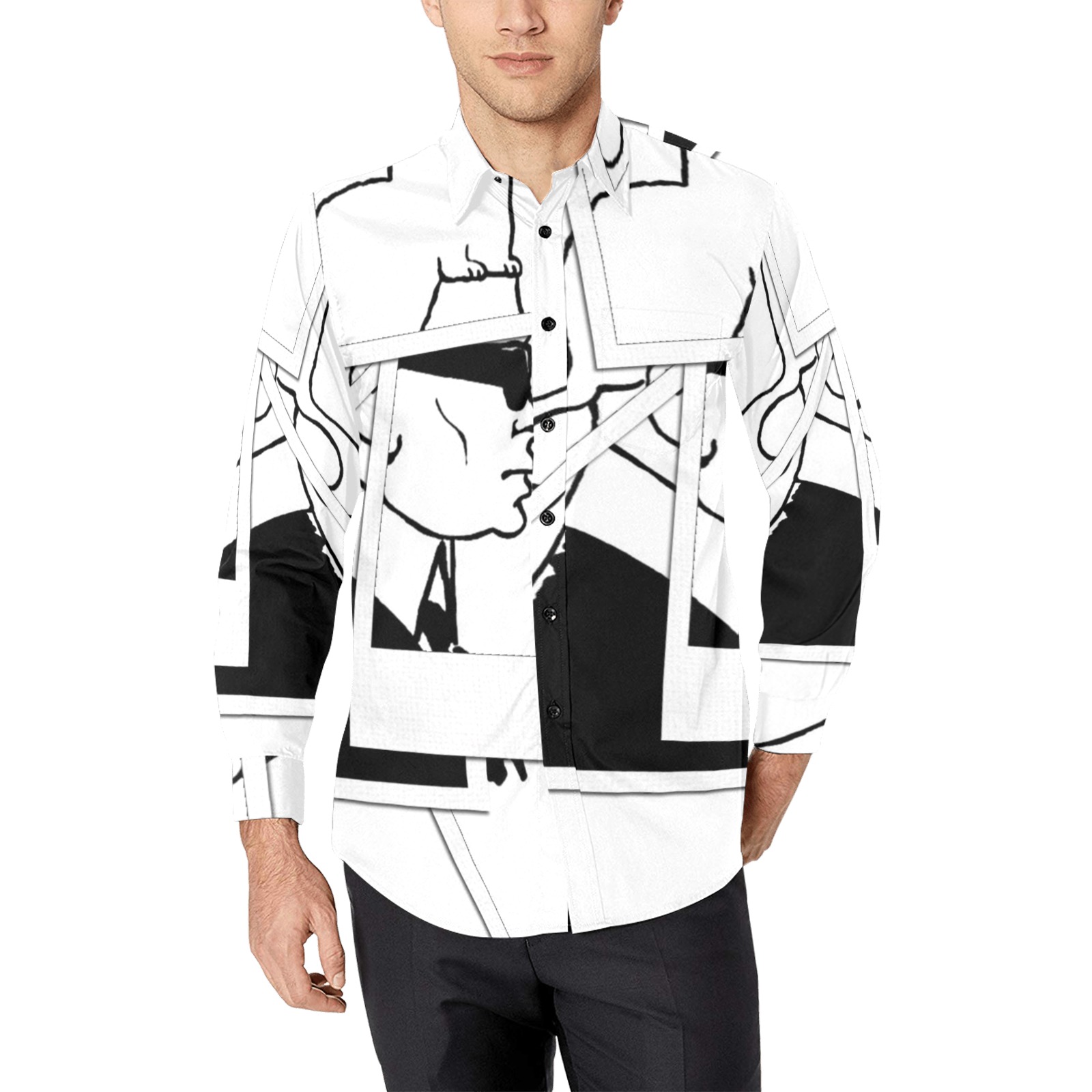 Karl Lagerfeld  Art by Nico Bielow Men's All Over Print Casual Dress Shirt (Model T61)