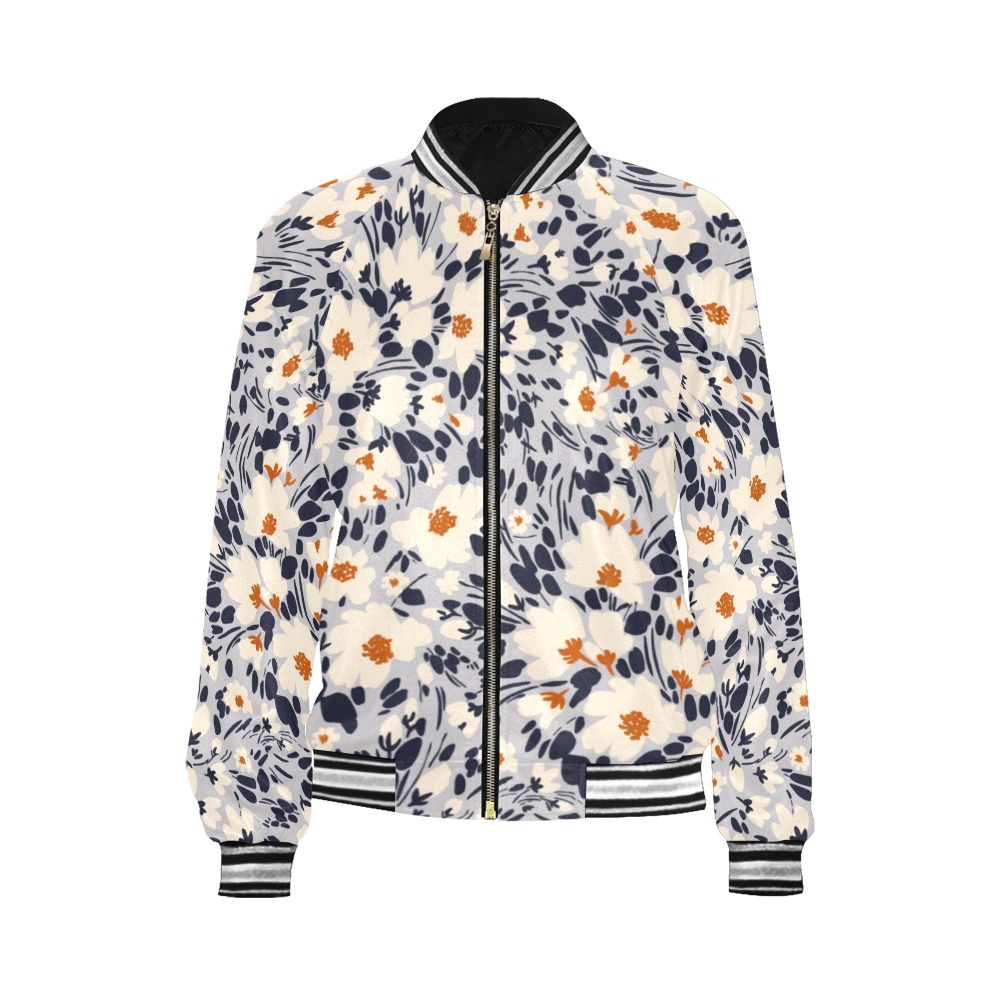 BW tropical floral All Over Print Bomber Jacket for Women (Model H21)