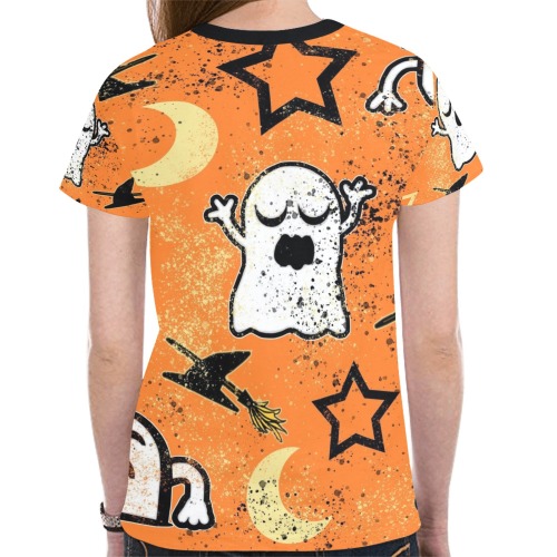 Painted Ghosts and Cats New All Over Print T-shirt for Women (Model T45)