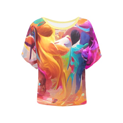 festival_of_color_TradingCard Women's Batwing-Sleeved Blouse T shirt (Model T44)