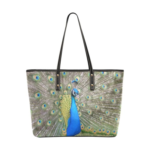 Peacock Chic Leather Tote Bag (Model 1709)