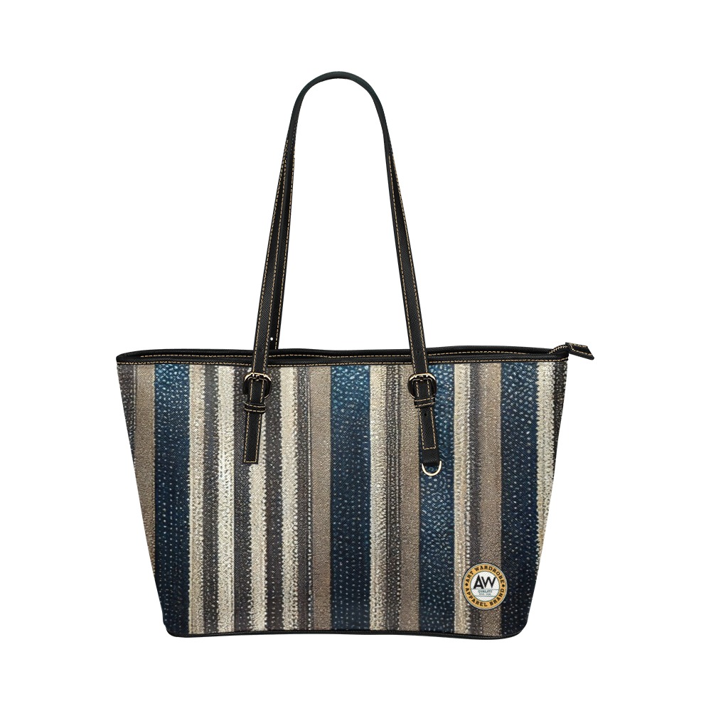 gold, silver and saphire striped pattern Leather Tote Bag/Large (Model 1651)