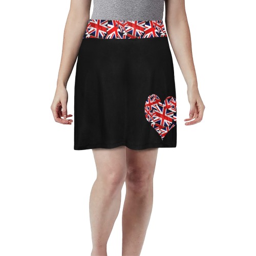 Union Jack British Flag Heart - Black Women's Athletic Skirt (Model D64)