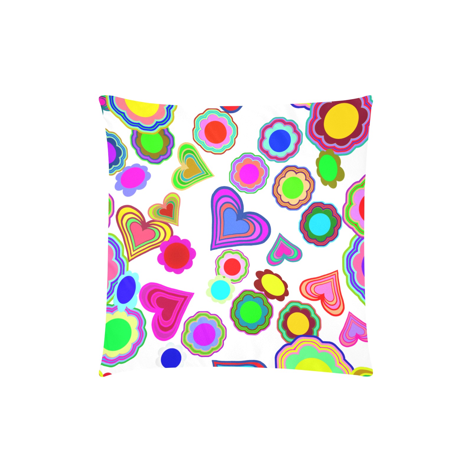 Groovy Hearts and Flowers White Custom Zippered Pillow Cases 18"x18" (Two Sides)