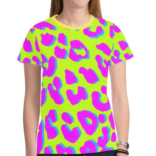 Leopard Print Pink Green Blue New All Over Print T-shirt for Women (Model T45)