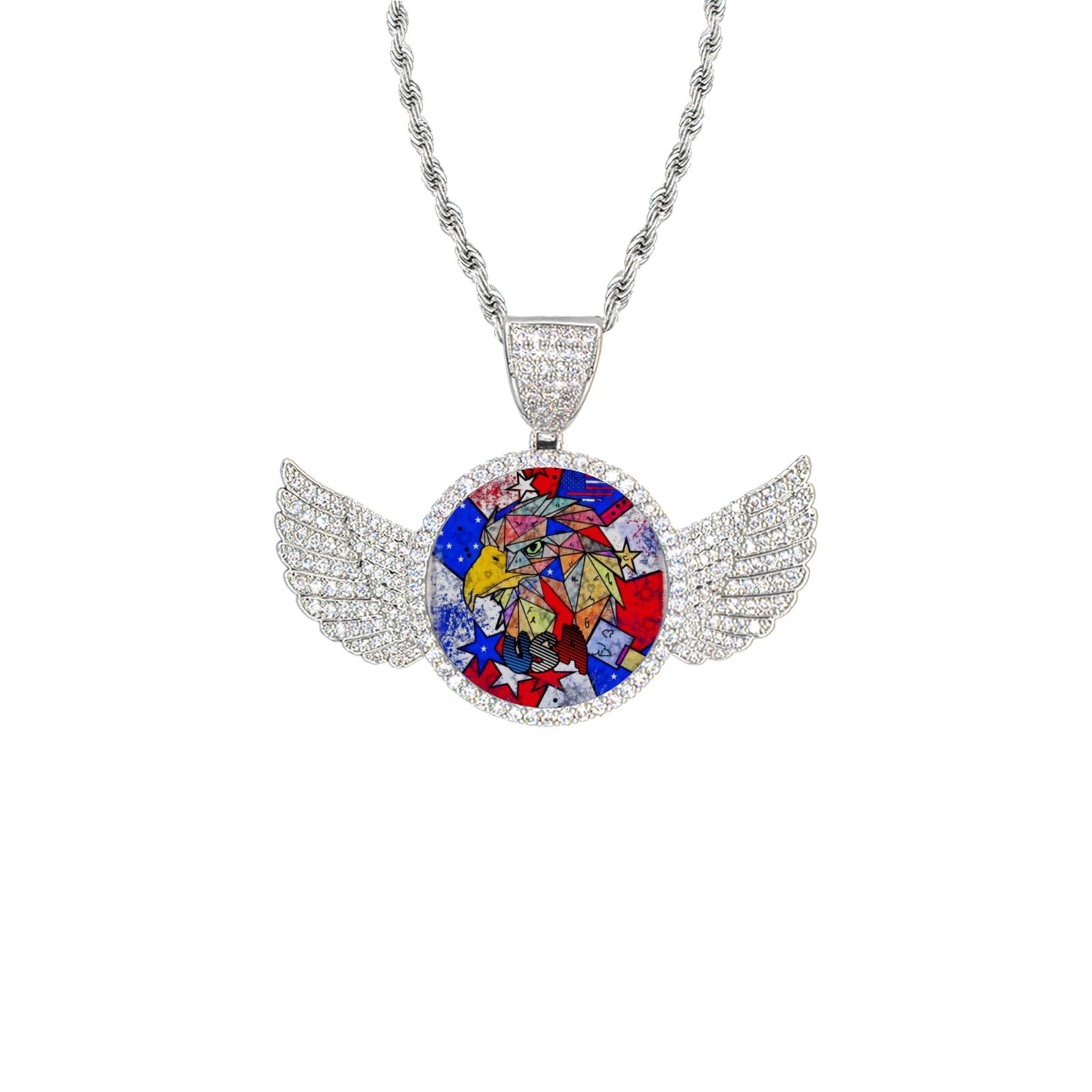 USA by Nico Bielow Wings Silver Photo Pendant with Rope Chain