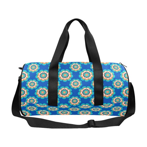 Turquoise Flowers on Blue Duffle Bag (Model 1679)