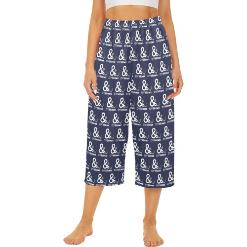 Cropped pants navy all over logo Cropped Pajama Pants (Model L66)