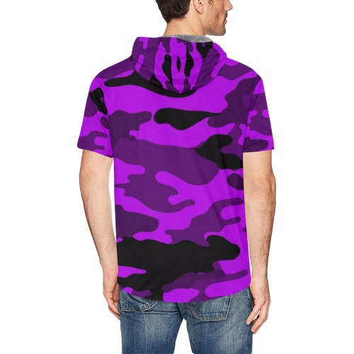 RR Men's Cooling Performance Short Sleeve Hooded Tee - Purple Camo All Over Print Short Sleeve Hoodie for Men (Model H32)