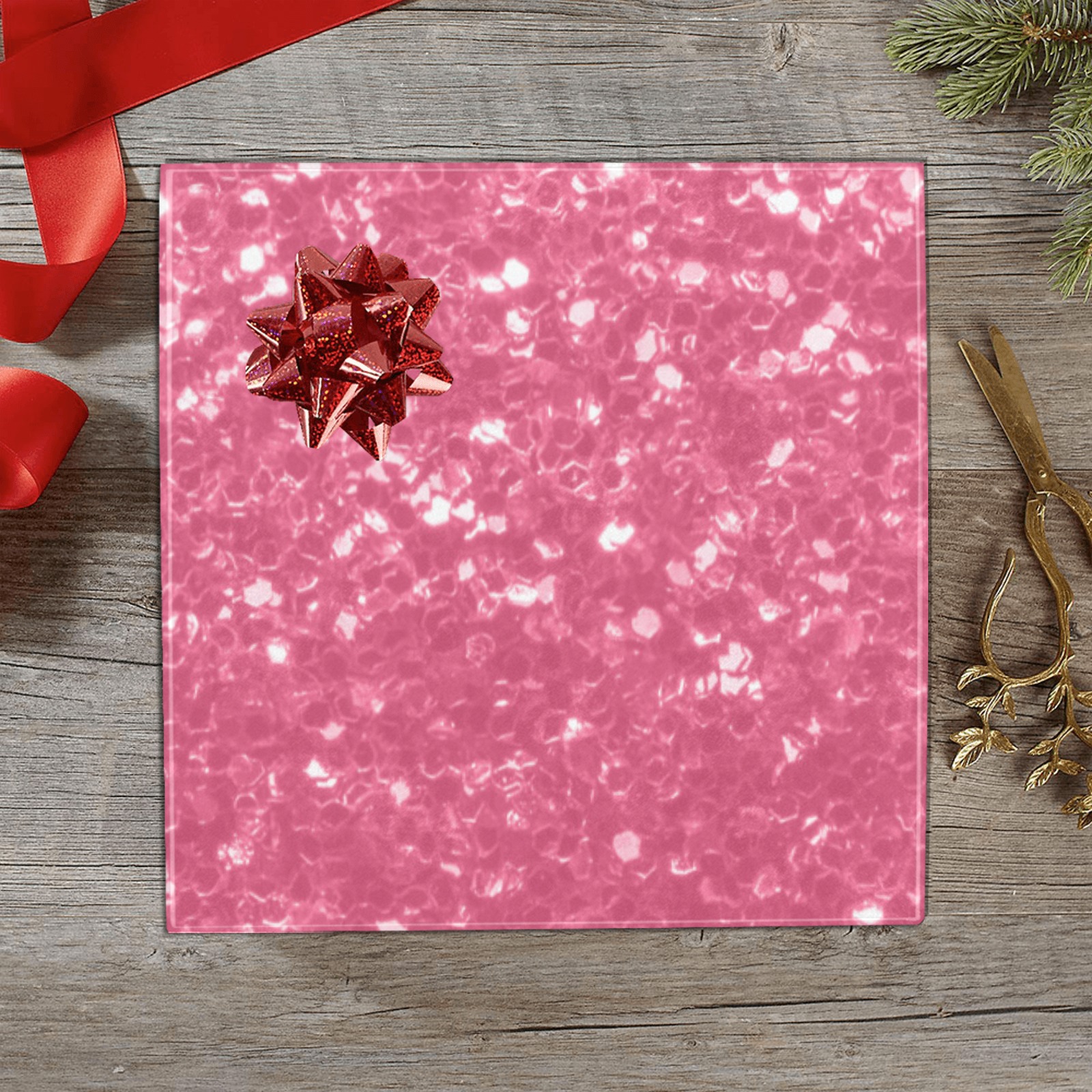 Magenta light pink red faux sparkles glitter Gift Wrapping Paper 58"x 23" (1 Roll)