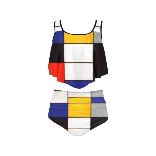 Composition A by Piet Mondrian High Waisted Flounce Bikini Set (Model S24)
