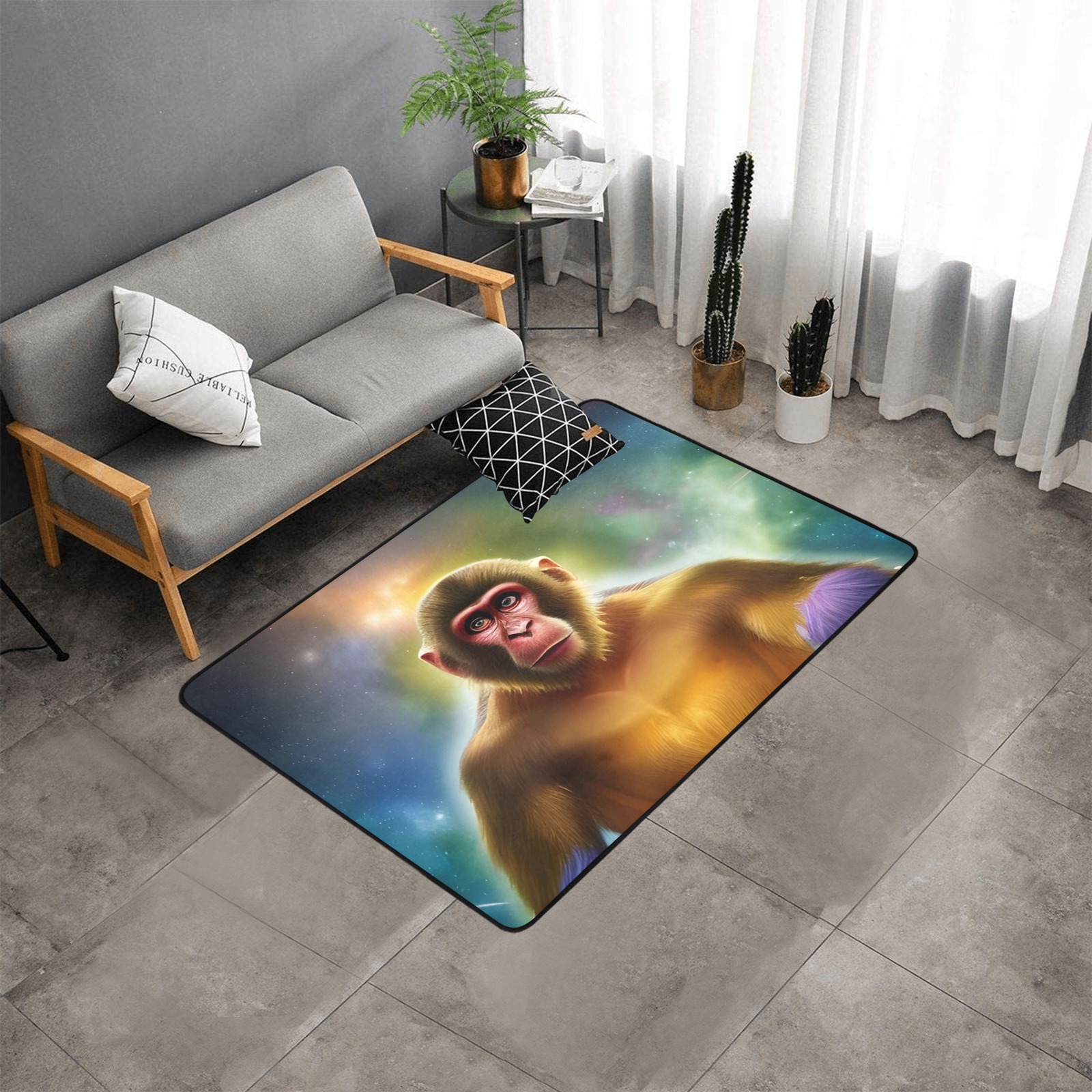 The Monkey (Two) Area Rug with Black Binding 5'3''x4'