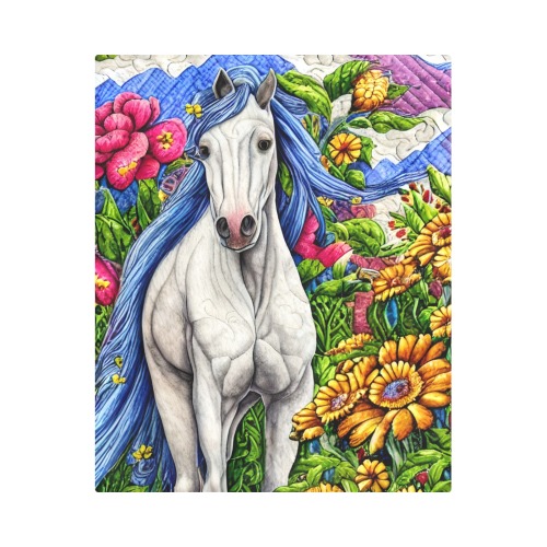 Boho Simulated Quilt Horse Artwork Duvet Cover 86"x70" ( All-over-print)