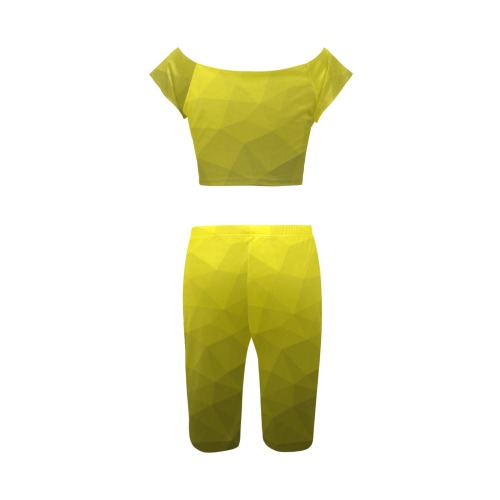 Yellow gradient geometric mesh pattern Women's Crop Top Yoga Set