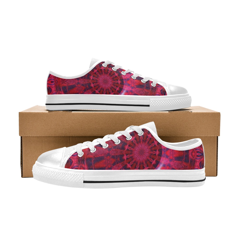 Rubies and Sapphires Kaleidoscope Mandala Abstract Low Top Canvas Shoes for Kid (Model 018)