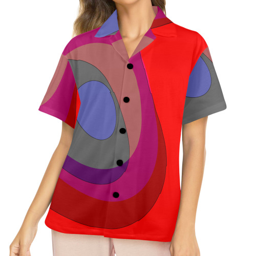 Red Abstract 714 Women's V-Neck Short Pajama Top