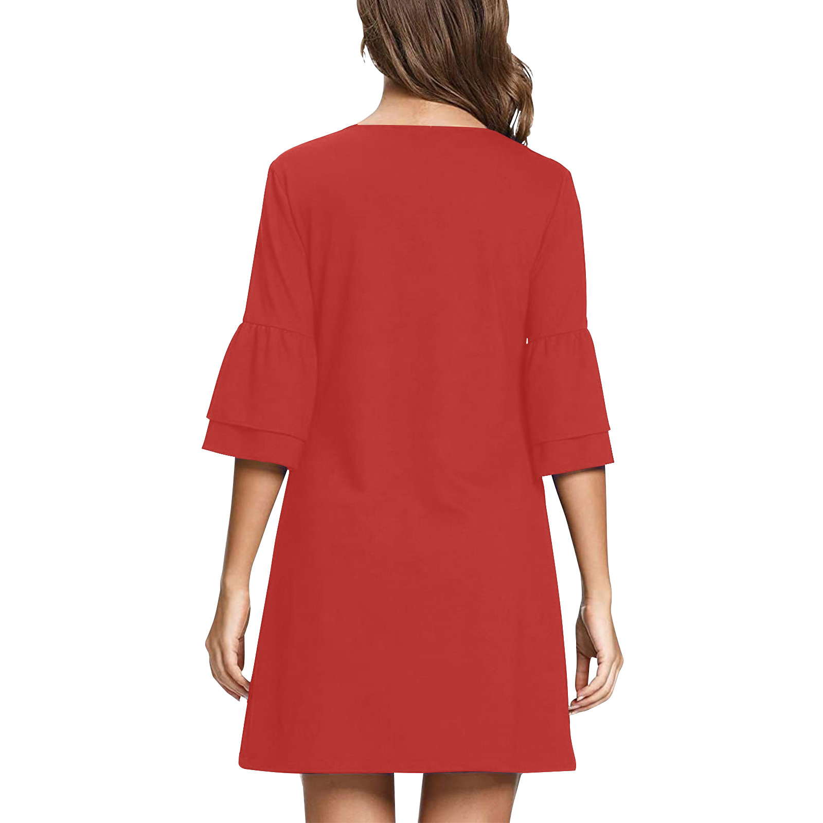 RED Half Sleeves V-Neck Mini Dress (Model D63)
