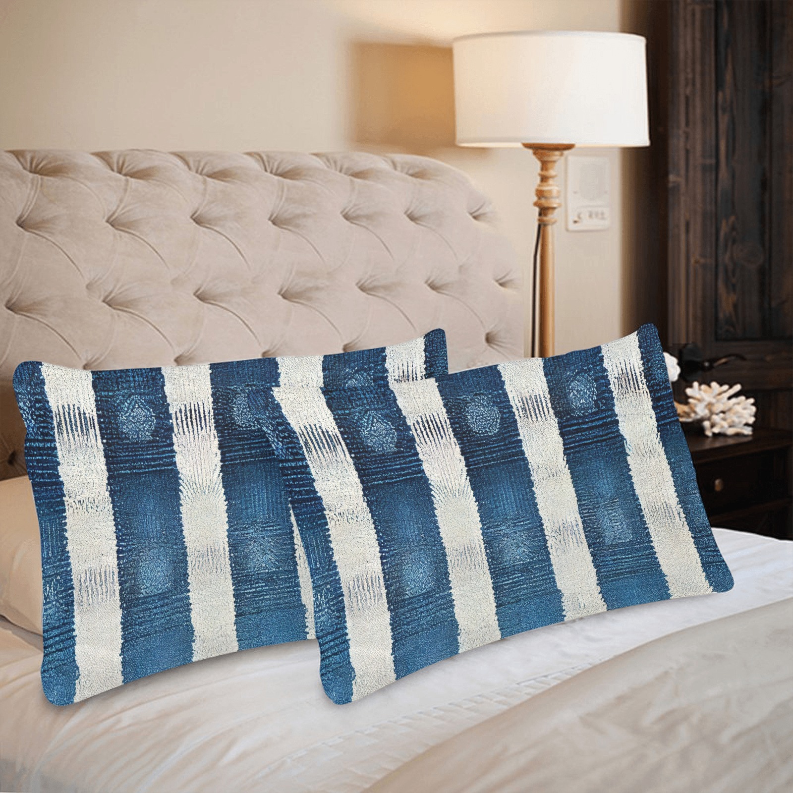 blue and white striped pattern Custom Pillow Case 20"x 30" (One Side) (Set of 2)