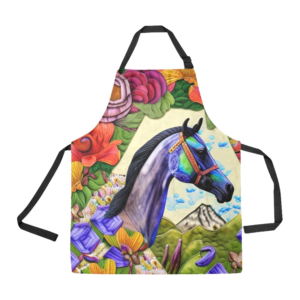 Boho Simulated Quilt Horse Artwork All Over Print Apron