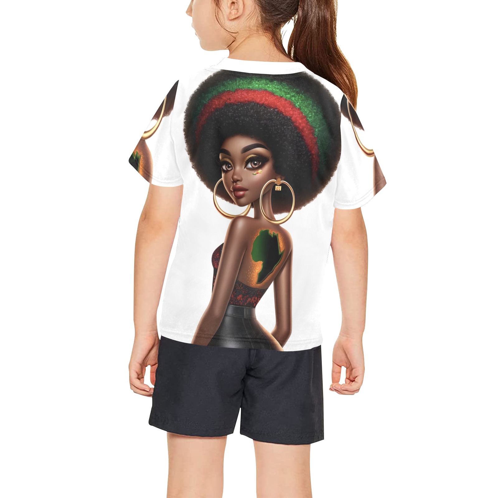 Black Woman kids shirt Big Girls' All Over Print Crew Neck T-Shirt (Model T40-2)