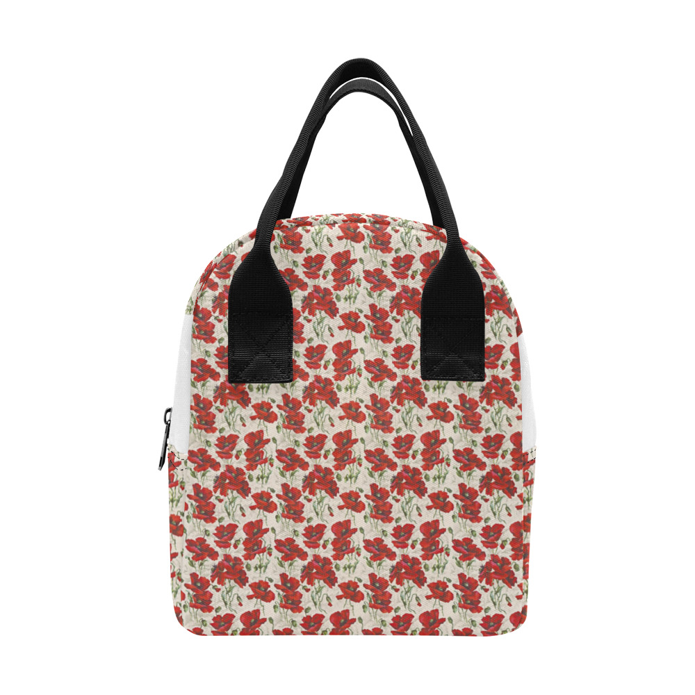 Red Poppy Flowers Vintage Floral Pattern Zipper Lunch Bag (Model 1689)