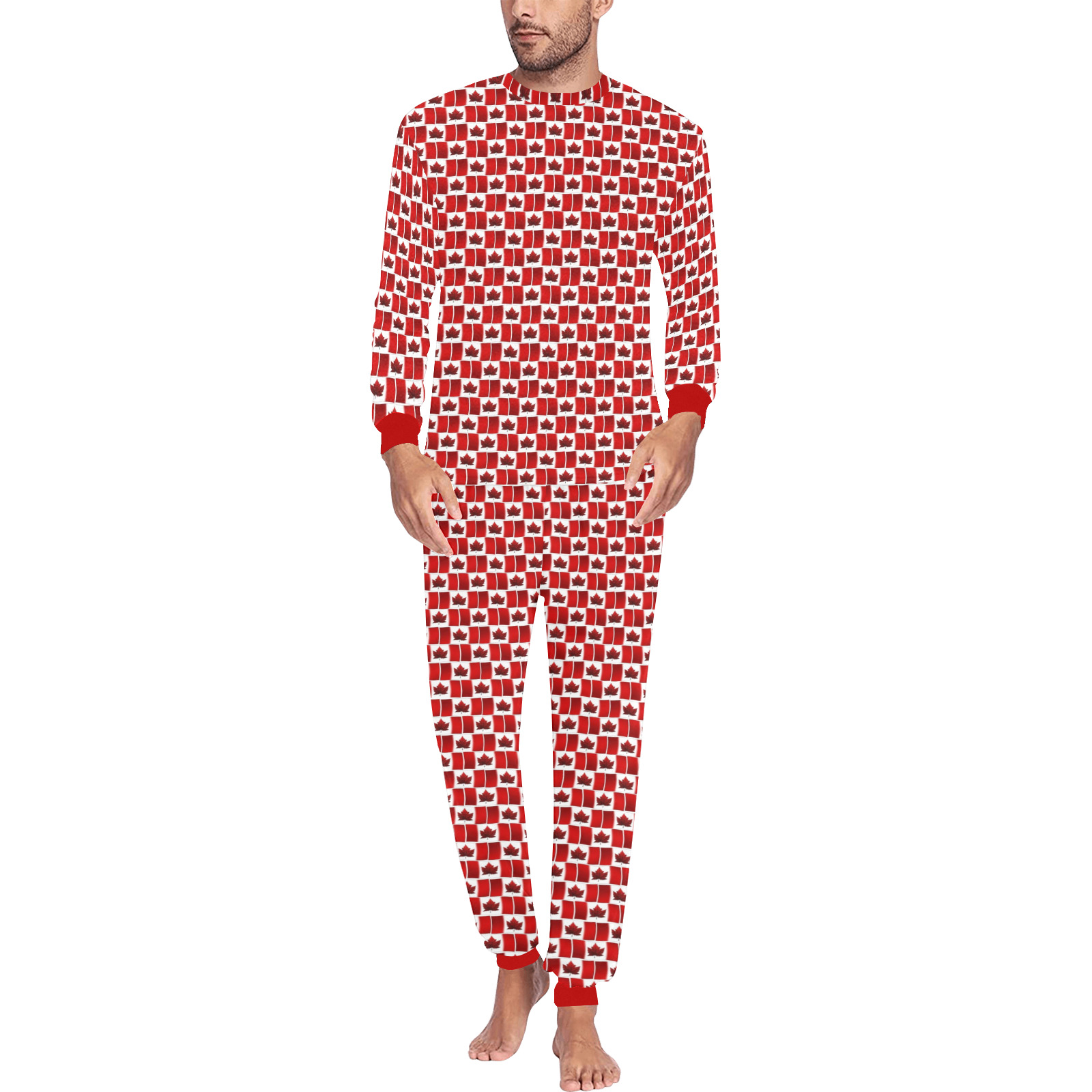 Canada Flag Men's Pajama Sets Men's All Over Print Pajama Set with Custom Cuff