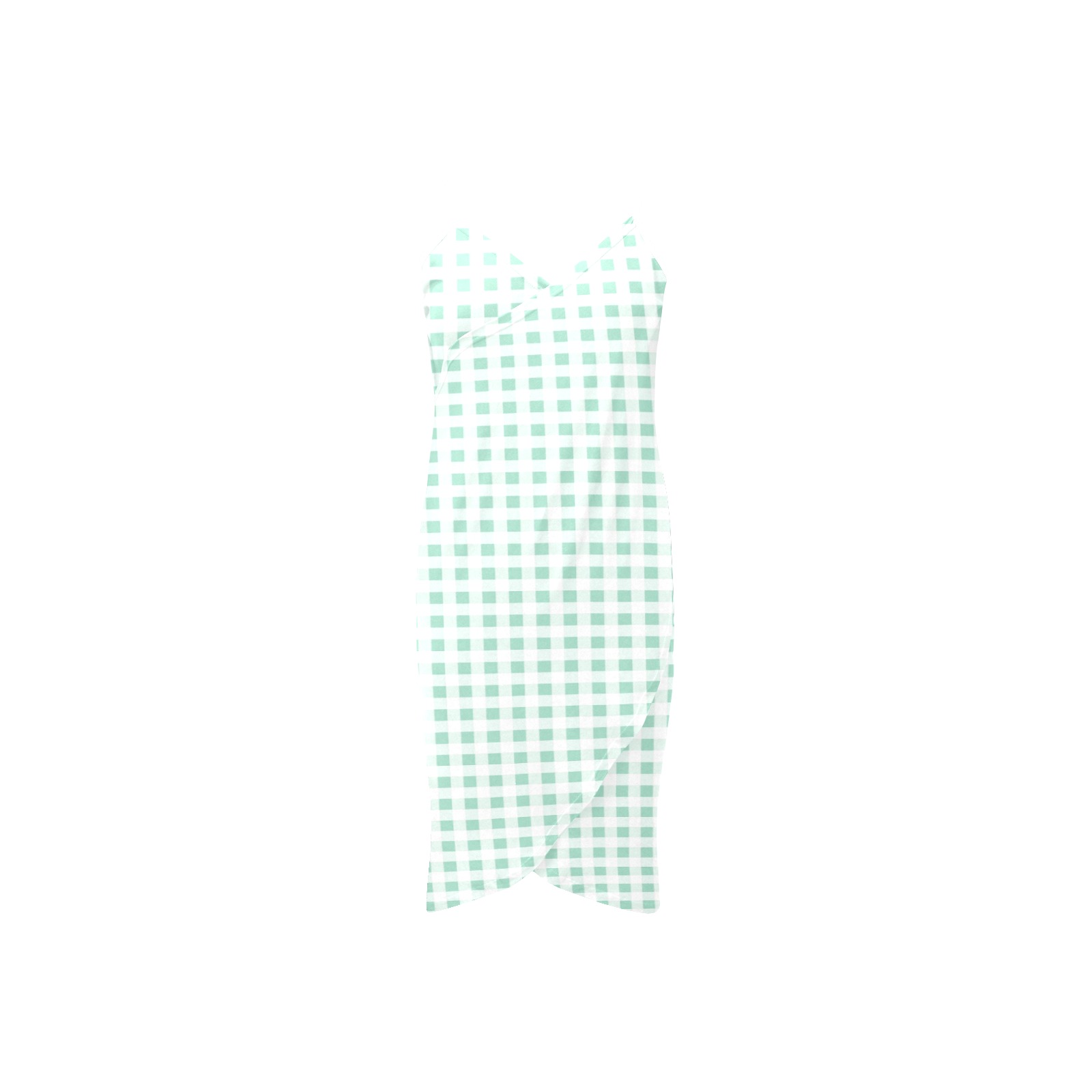 Mint Green Gingham Spaghetti Strap Backless Beach Cover Up Dress (Model D65)