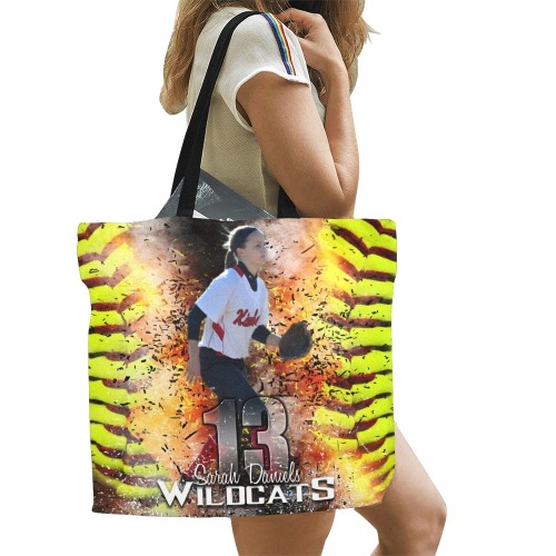 PERSONALIZED SOFTBALL INFERNO TOTE BAG All Over Print Canvas Tote Bag/Large (Model 1699)