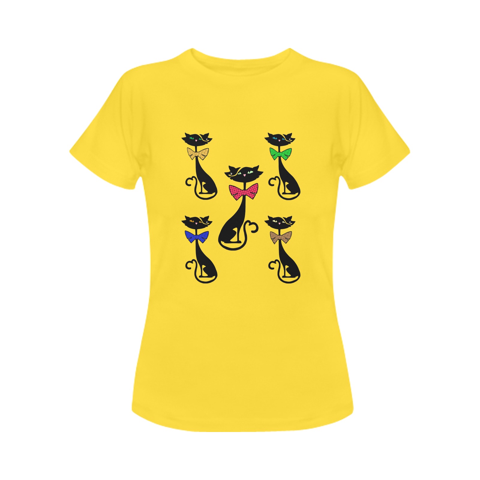 Black Cat with Bow Ties - Yellow Women's T-Shirt in USA Size (Front Printing Only)
