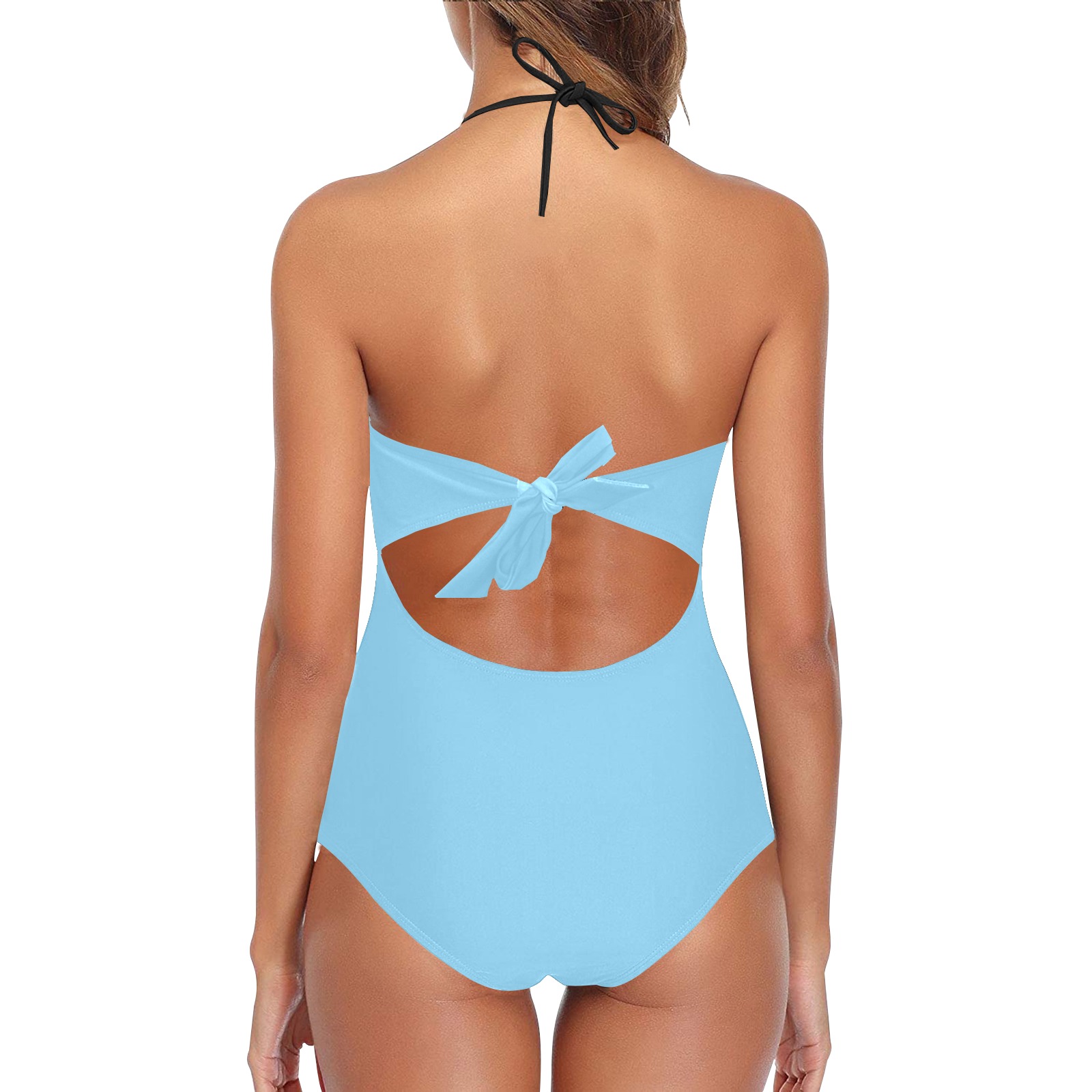 color baby blue Lace Band Embossing Swimsuit (Model S15)