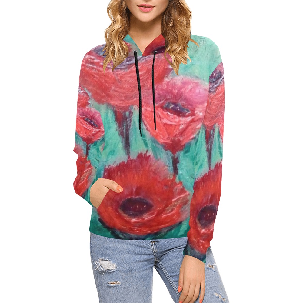 poppies All Over Print Hoodie for Women (USA Size) (Model H13)