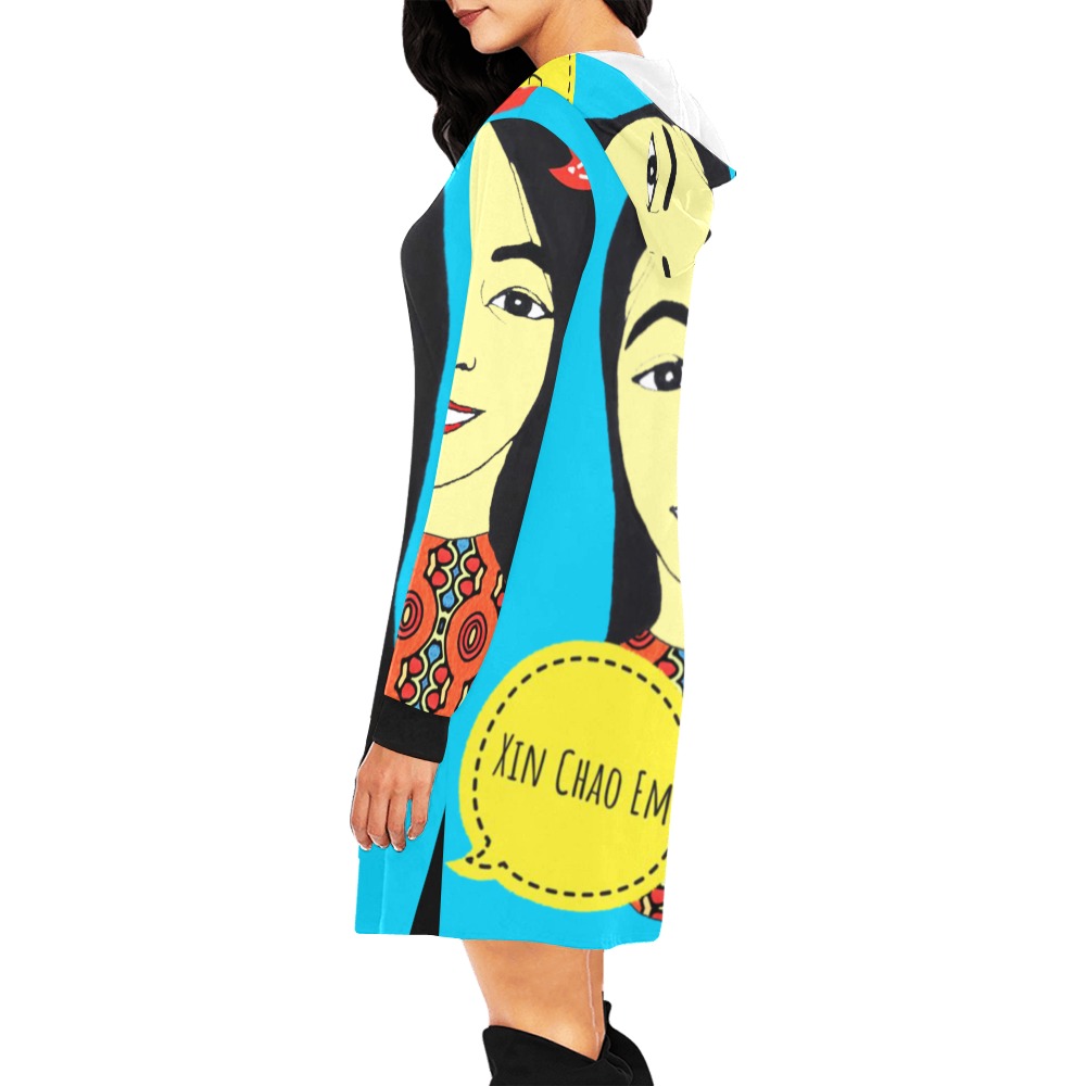 Vietnamese Girl Designed by NUArty All Over Print Hoodie Mini Dress (Model H27)