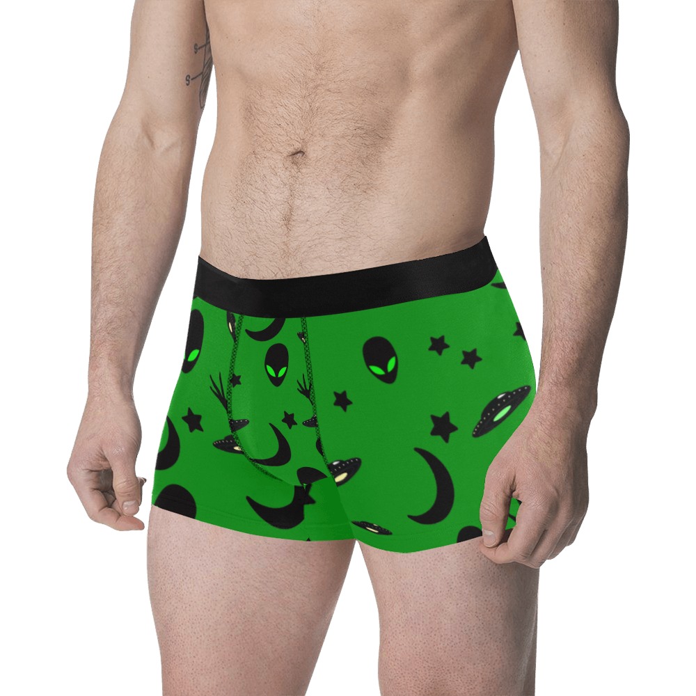 Aliens and Spaceships - Green Men's All Over Print Boxer Briefs (Model L34)