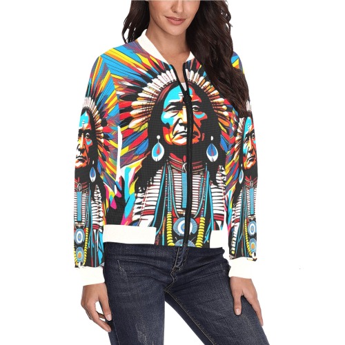 AMERICAN HERITAGE 11 All Over Print Bomber Jacket for Women (Model H36)