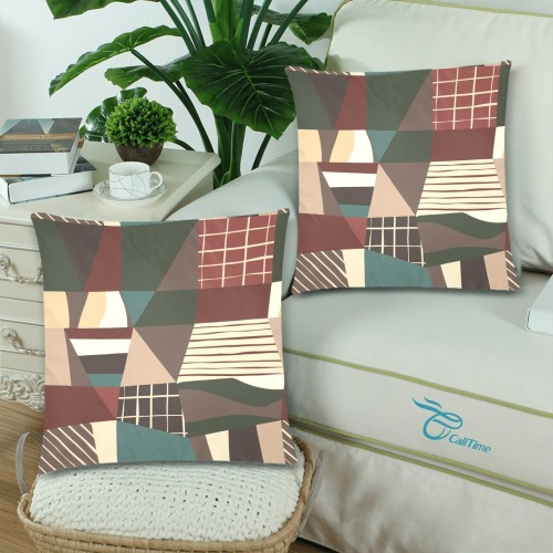 Brown Geometric Custom Zippered Pillow Cases 18"x 18" (Twin Sides) (Set of 2)