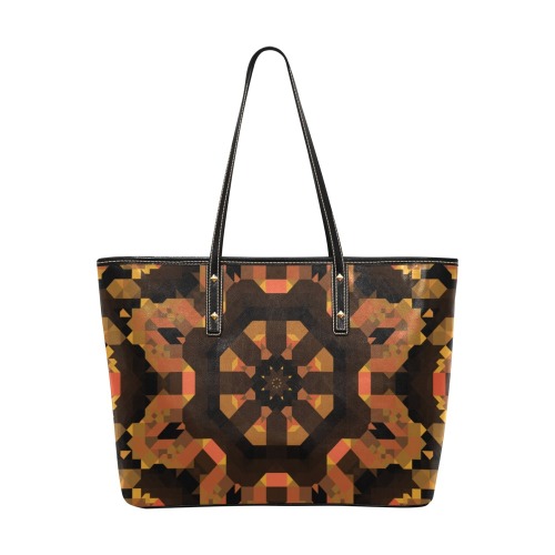 Brown Copper Kaleidoscope Chic Leather Tote Bag (Model 1709)