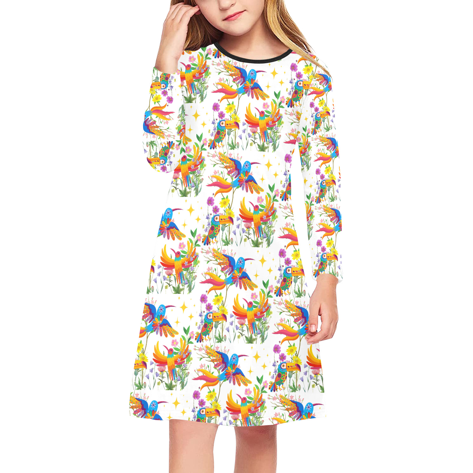 Birds of Paradise Girls' Long Sleeve Dress (Model D59)
