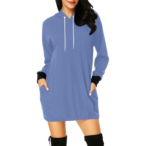 Solid Color Mid Tone Blueberry All Over Print Hoodie Mini Dress (Model H27)