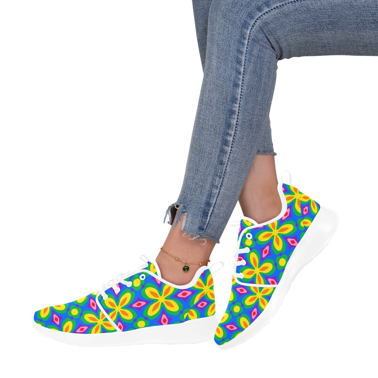 Funky Retro Mod Floral Women's Pull Loop Sneakers (Model 02001)