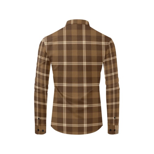 Brown Plaid Men's All Over Print Casual Dress Shirt (Model T61)
