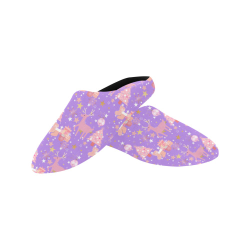 Pink and Purple and Gold Christmas Design Women's Non-Slip Cotton Slippers (Model 0602)