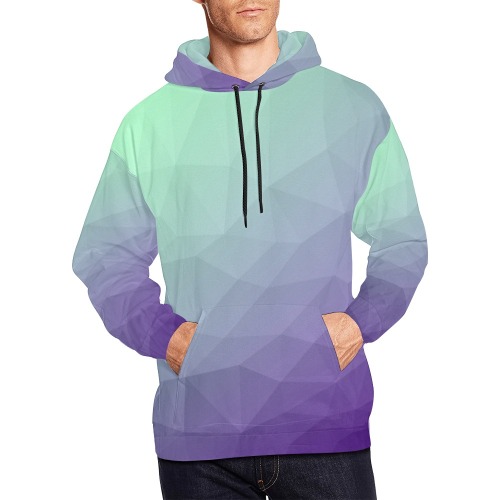 Purple green ombre gradient geometric mesh pattern All Over Print Hoodie for Men (USA Size) (Model H13)