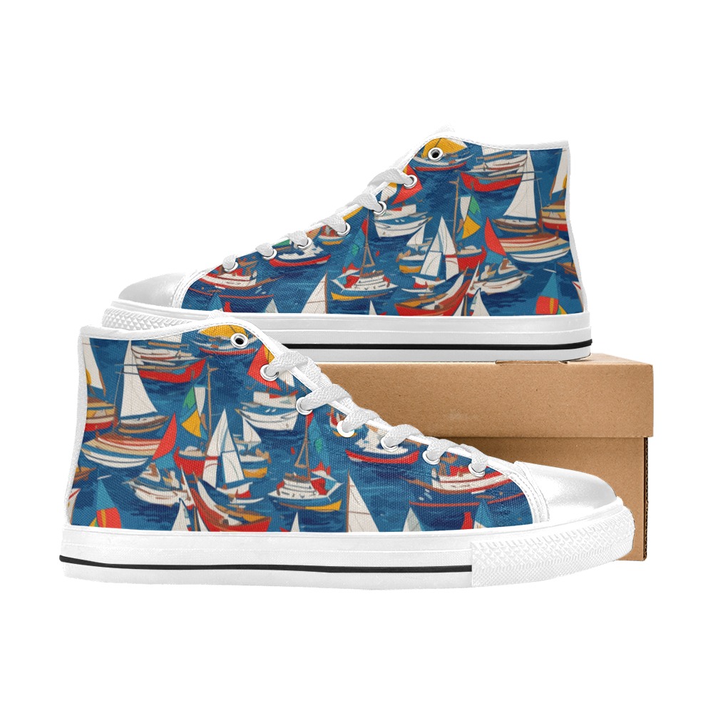 Chic colorful abstract art of sailboats at sea. Women's Classic High Top Canvas Shoes (Model 017)